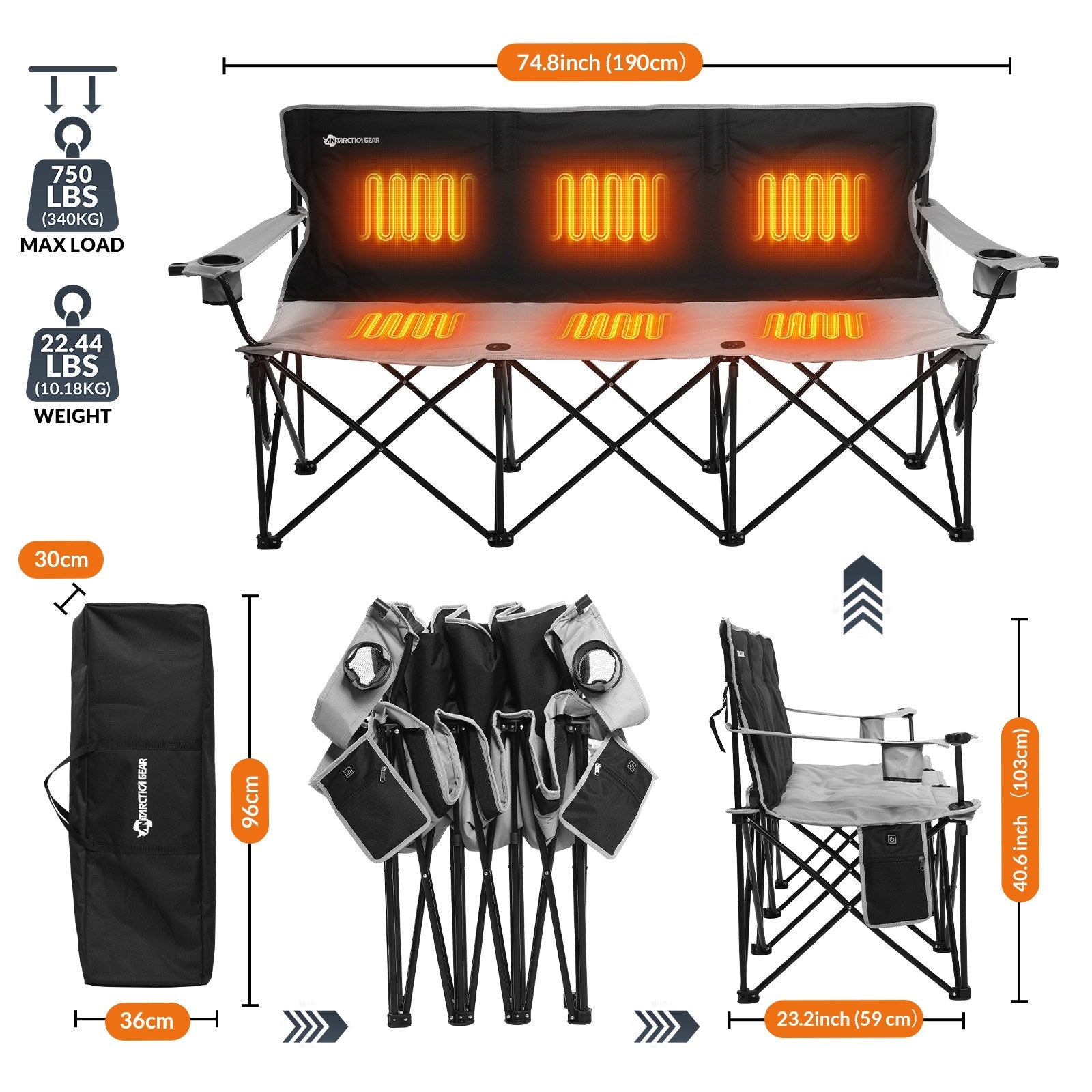  The Fireside Lounger – 3-Person Heated Camp Chair for Cozy Outdoor Moments-2