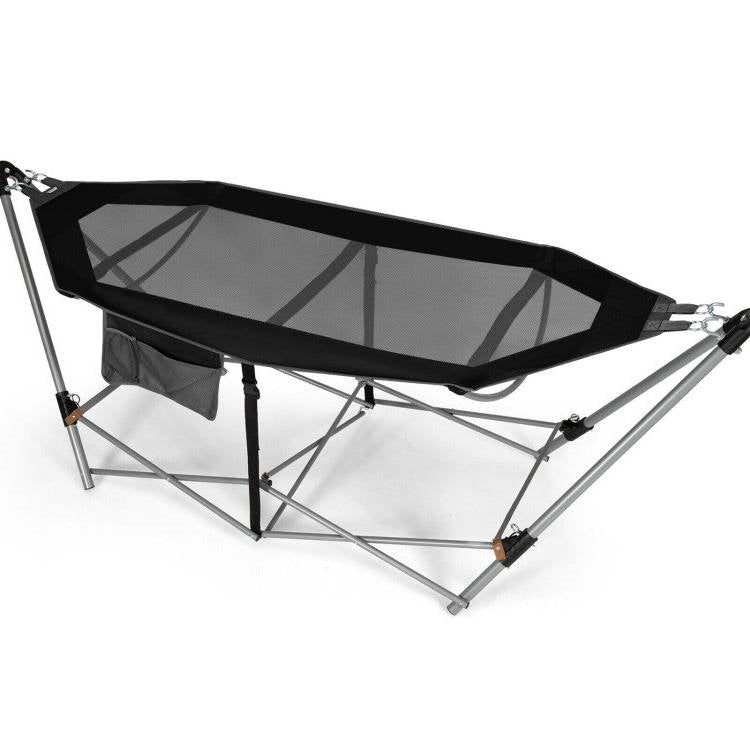 Black Portable Camping Foldable Hammock with Stand and Carry Case-1