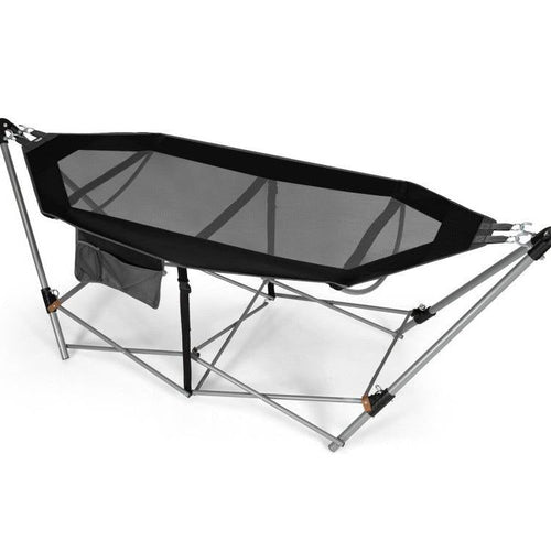 Black Portable Camping Foldable Hammock with Stand and Carry Case-1