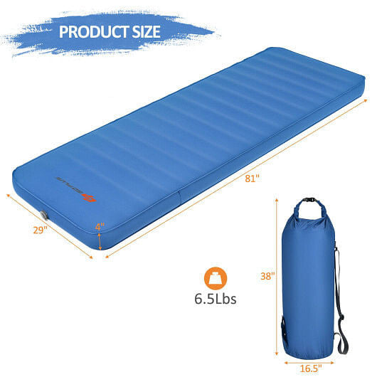 Self Inflating Folding Camping Sleeping Mattress with Carrying Bag-Blue-5