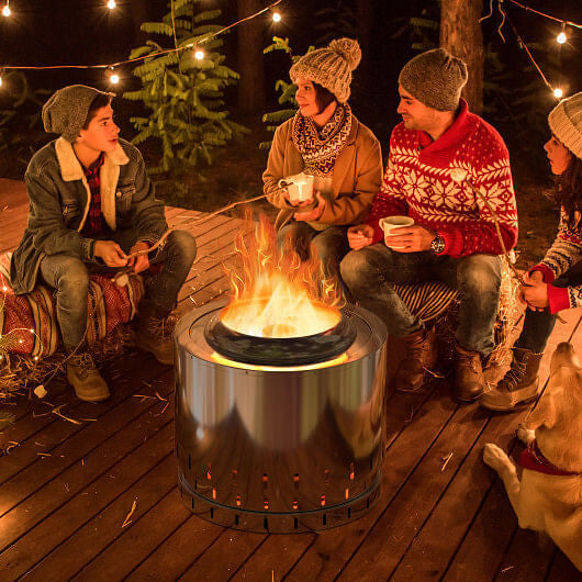Smokeless Stainless Steel Fire Pit with Ash Pan for Yard Camping-Silver-3
