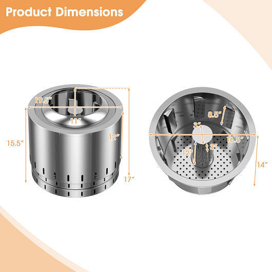 Smokeless Stainless Steel Fire Pit with Ash Pan for Yard Camping-Silver-2